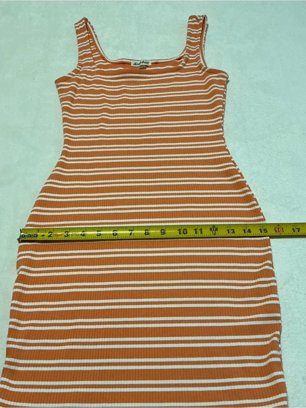 Derek Heart Striped Ribbed Bodycon Tank Dress Orange White Casual Mini Size S